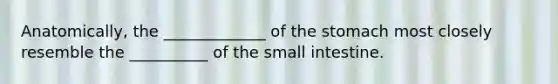 Anatomically, the _____________ of the stomach most closely resemble the __________ of the small intestine.