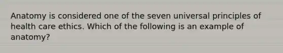 Anatomy is considered one of the seven universal principles of health care ethics. Which of the following is an example of anatomy?