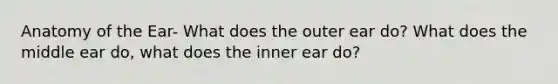 Anatomy of the Ear- What does the outer ear do? What does the middle ear do, what does the inner ear do?