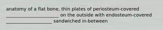 anatomy of a flat bone, thin plates of periosteum-covered _______________________ on the outside with endosteum-covered ____________________ sandwiched in-between