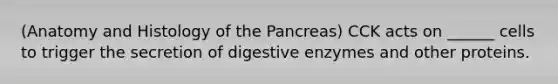 (Anatomy and Histology of the Pancreas) CCK acts on ______ cells to trigger the secretion of digestive enzymes and other proteins.