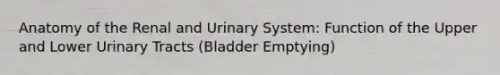 Anatomy of the Renal and Urinary System: Function of the Upper and Lower Urinary Tracts (Bladder Emptying)