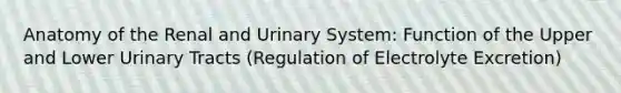 Anatomy of the Renal and Urinary System: Function of the Upper and Lower Urinary Tracts (Regulation of Electrolyte Excretion)