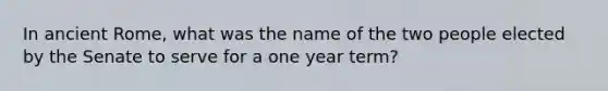 In ancient Rome, what was the name of the two people elected by the Senate to serve for a one year term?