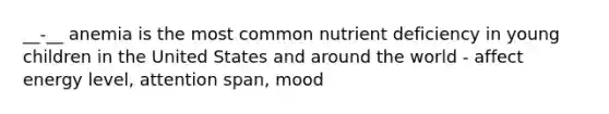 __-__ anemia is the most common nutrient deficiency in young children in the United States and around the world - affect energy level, attention span, mood