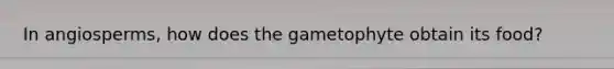 In angiosperms, how does the gametophyte obtain its food?