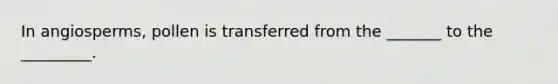 In angiosperms, pollen is transferred from the _______ to the _________.