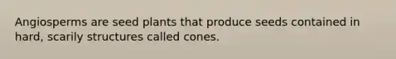 Angiosperms are seed plants that produce seeds contained in hard, scarily structures called cones.