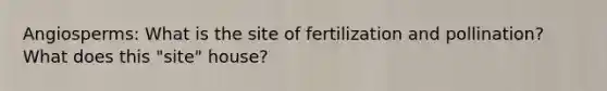 Angiosperms: What is the site of fertilization and pollination? What does this "site" house?