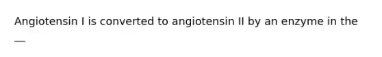 Angiotensin I is converted to angiotensin II by an enzyme in the __