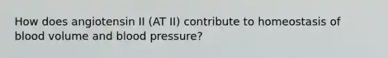 How does angiotensin II (AT II) contribute to homeostasis of blood volume and blood pressure?