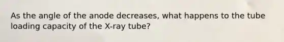 As the angle of the anode decreases, what happens to the tube loading capacity of the X-ray tube?