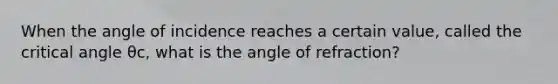 When the angle of incidence reaches a certain value, called the critical angle θc, what is the angle of refraction?