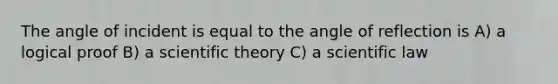 The angle of incident is equal to the angle of reflection is A) a logical proof B) a scientific theory C) a scientific law