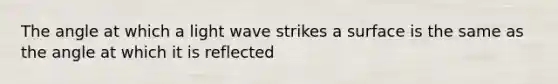 The angle at which a light wave strikes a surface is the same as the angle at which it is reflected