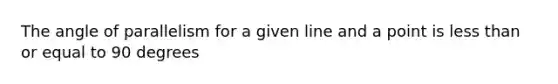 The angle of parallelism for a given line and a point is less than or equal to 90 degrees