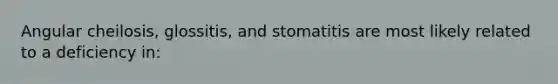 Angular cheilosis, glossitis, and stomatitis are most likely related to a deficiency in: