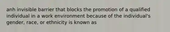 anh invisible barrier that blocks the promotion of a qualified individual in a work environment because of the individual's gender, race, or ethnicity is known as