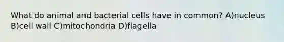 What do animal and bacterial cells have in common? A)nucleus B)cell wall C)mitochondria D)flagella