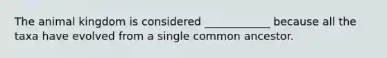 The animal kingdom is considered ____________ because all the taxa have evolved from a single common ancestor.