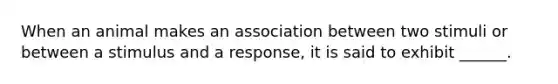 When an animal makes an association between two stimuli or between a stimulus and a response, it is said to exhibit ______.