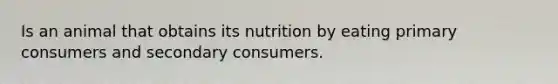 Is an animal that obtains its nutrition by eating primary consumers and secondary consumers.