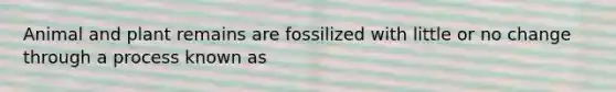 Animal and plant remains are fossilized with little or no change through a process known as