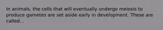 In animals, the cells that will eventually undergo meiosis to produce gametes are set aside early in development. These are called...