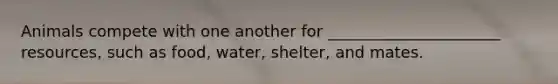 Animals compete with one another for ______________________ resources, such as food, water, shelter, and mates.