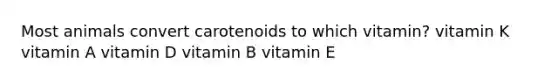 Most animals convert carotenoids to which vitamin? vitamin K vitamin A vitamin D vitamin B vitamin E