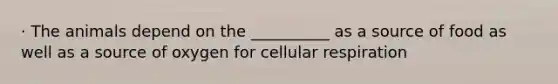 · The animals depend on the __________ as a source of food as well as a source of oxygen for cellular respiration