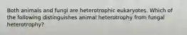 Both animals and fungi are heterotrophic eukaryotes. Which of the following distinguishes animal heterotrophy from fungal heterotrophy?