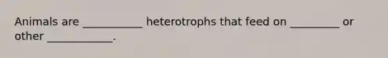 Animals are ___________ heterotrophs that feed on _________ or other ____________.