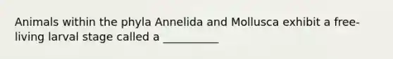 Animals within the phyla Annelida and Mollusca exhibit a free-living larval stage called a __________