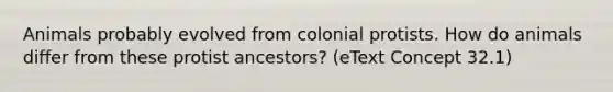 Animals probably evolved from colonial protists. How do animals differ from these protist ancestors? (eText Concept 32.1)