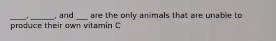 ____, ______, and ___ are the only animals that are unable to produce their own vitamin C