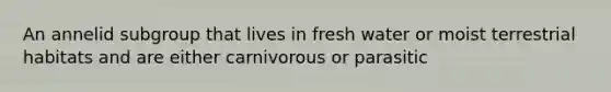 An annelid subgroup that lives in fresh water or moist terrestrial habitats and are either carnivorous or parasitic