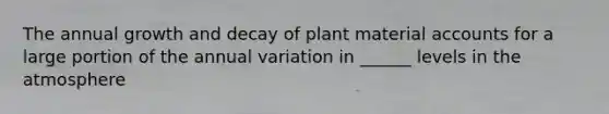 The annual growth and decay of plant material accounts for a large portion of the annual variation in ______ levels in the atmosphere