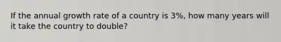 If the annual growth rate of a country is 3%, how many years will it take the country to double?