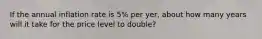 If the annual inflation rate is 5% per yer, about how many years will it take for the price level to double?