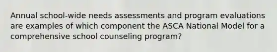 Annual school-wide needs assessments and program evaluations are examples of which component the ASCA National Model for a comprehensive school counseling program?