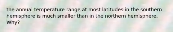 the annual temperature range at most latitudes in the southern hemisphere is much smaller than in the northern hemisphere. Why?