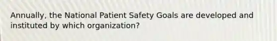 Annually, the National Patient Safety Goals are developed and instituted by which organization?