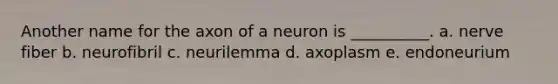 Another name for the axon of a neuron is __________. a. nerve fiber b. neurofibril c. neurilemma d. axoplasm e. endoneurium