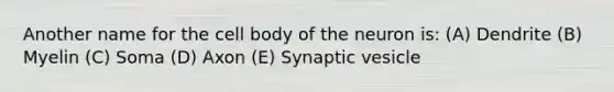 Another name for the cell body of the neuron is: (A) Dendrite (B) Myelin (C) Soma (D) Axon (E) Synaptic vesicle