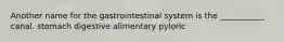 Another name for the gastrointestinal system is the ___________ canal. stomach digestive alimentary pyloric