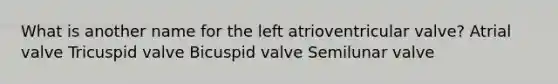 What is another name for the left atrioventricular valve? Atrial valve Tricuspid valve Bicuspid valve Semilunar valve