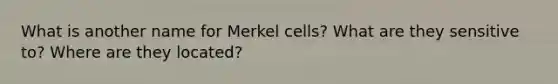 What is another name for Merkel cells? What are they sensitive to? Where are they located?