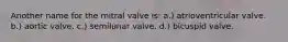 Another name for the mitral valve is: a.) atrioventricular valve. b.) aortic valve. c.) semilunar valve. d.) bicuspid valve.