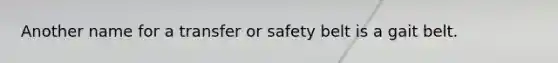 Another name for a transfer or safety belt is a gait belt.